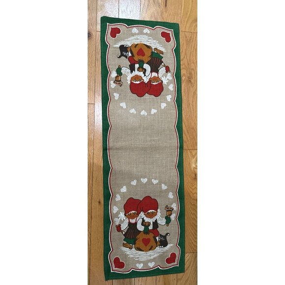 Scandinavian Sweden Jute Christmas Holiday Gnome Table Runner 38.5” X 12” Vtg - Picture 4 of 4
